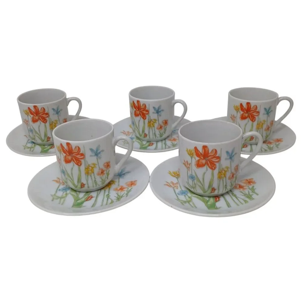 5 Tivoli Toscany Japan Fine China Demitasse Cup & Saucer Set Floral Vintage #WS5